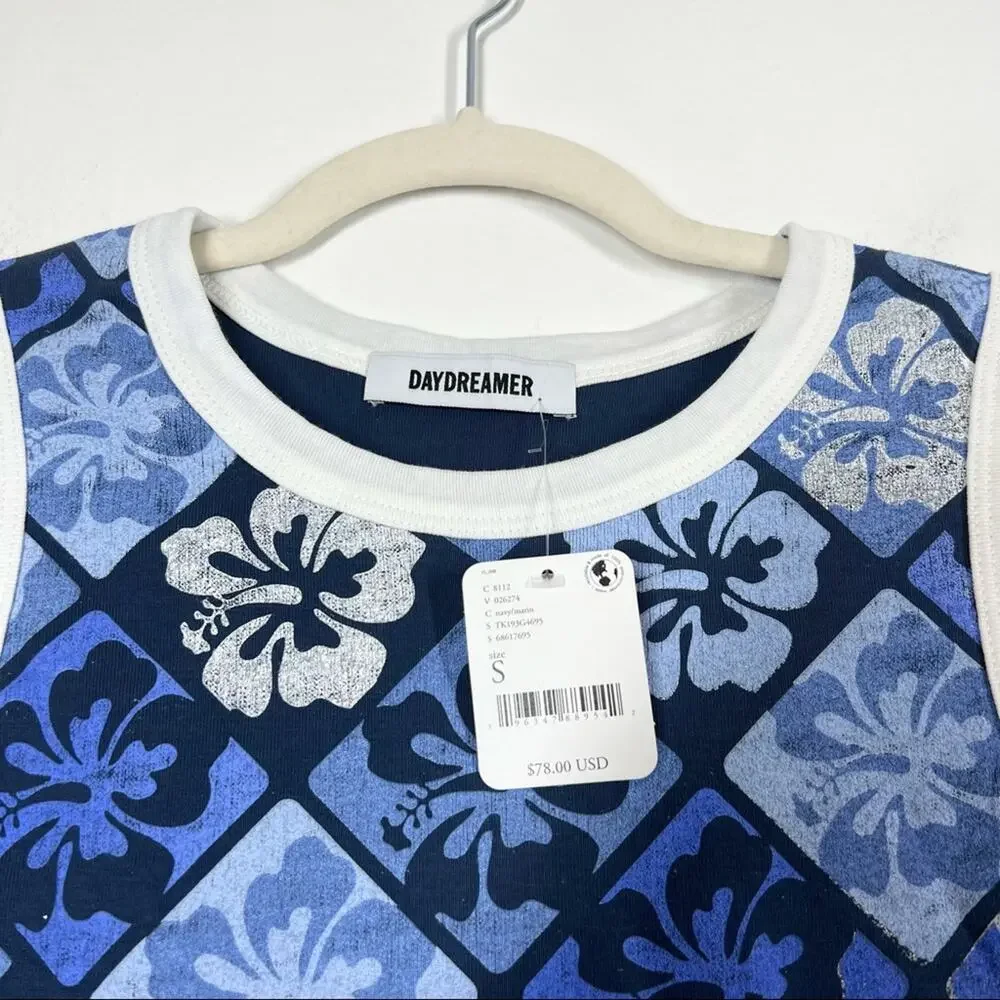 FREE PEOPLE NWT Hibiscus Shrunken Tank Beach Y2K 90s Floral Surf Tee Small - Picture 3 of 6